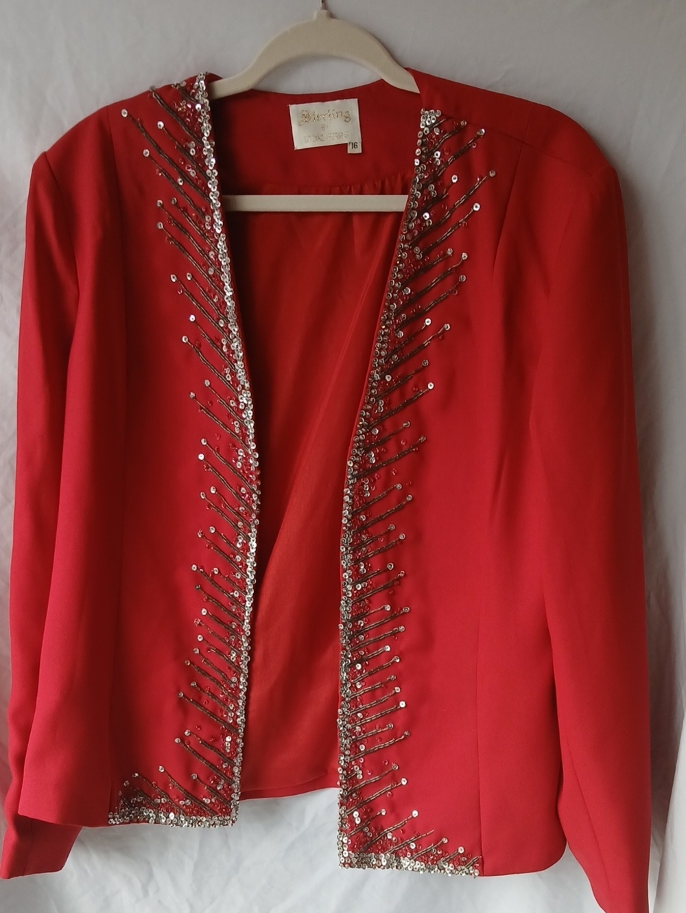 Embellished Red Open-Front Jacket